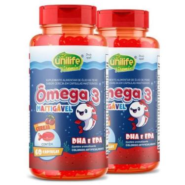Imagem de Kit 2 Ômega 3 Kids Mastigável Unilife Cereja 60 Cápsulas
