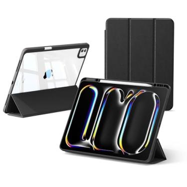 Imagem de Smartdevil Capa para iPad Pro 11 polegadas 2024 (M4, 7ª geração) com suporte para lápis, capa fina com três dobras com parte traseira rígida transparente, proteção antidobra, despertar/hibernar