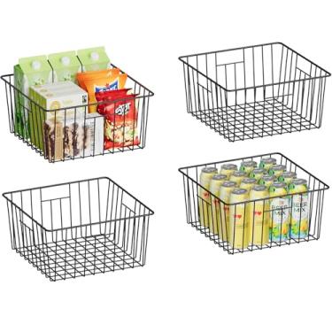 Imagem de X-cosrack Organizador de cesta dobrável para armário de parede com alças de metal, conjunto de 4, cesto de armazenamento de alimentos para cozinha, despensa, lavanderia, armário, garagem, 30 x 30 x 15 cm pendente