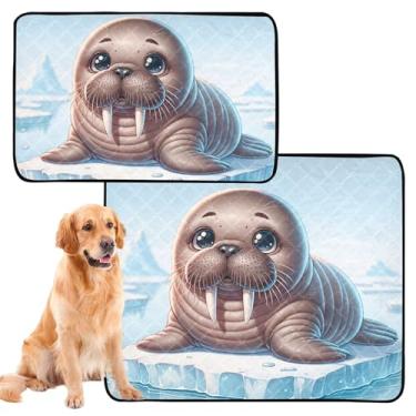 Imagem de Almofadas de xixi para cães laváveis para animais de estimação extragrande fofa, estampa de animal de morsa, absorventes para treinamento de cães, tapetes à prova d'água, antiderrapantes, médios +