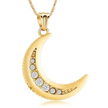 Imagem de Yinplsmemory Colar com pingente de urna de lua crescente, joia de cremação, para mulheres, homens, memorial, humano, animal de estimação, cinzas, Aço inoxidável, Sem Pedra Preciosa