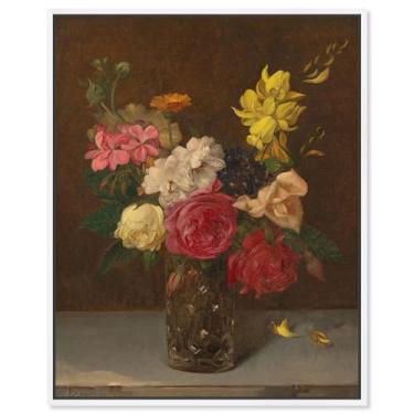 Imagem de Art Remedy Babcock Flowers in Cut Glass 1850 Canvas Floral Classic Art, Moldura branca, 40 x 50 cm