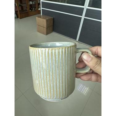 Imagem de Seyatoo Conjunto de 4 canecas de café, xícaras de café de chá com nervuras de cerâmica com alça, caneca grande de porcelana para americano, latte, cappuccino, chocolate quente, cinza