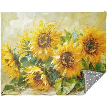Imagem de Manta macia de pintura a óleo de girassol cobertores grossos leves para o inverno 177,8 cm x 139,7 cm cobertor fofo impresso personalizado