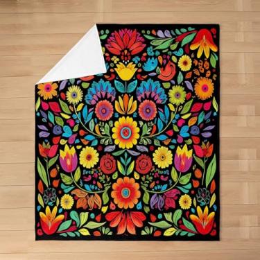 Imagem de Cobertor de flanela para crianças, cobertor de cama floral botânico, folhas boho, planta rústica, romântico, meninas, meninos, decoração de sofá, cobertor felpudo colorido, tamanho queen (224 x 224 cm