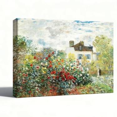 Imagem de Arte de parede de casa de jardim de flores, pintura a óleo em tela branca com flores coloridas, arte de paisagem impressionista, decoração de parede de casa de fazenda cottagecore, 20 x 25 cm