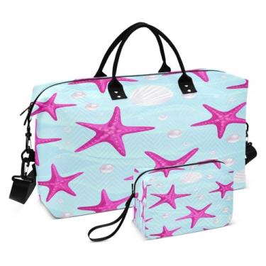 Imagem de CEBUGI Bolsa feminina acolchoada com estrela do mar roxa grande, bolsa de viagem de fim de semana, bolsas hospitalares para trabalho de parto e parto