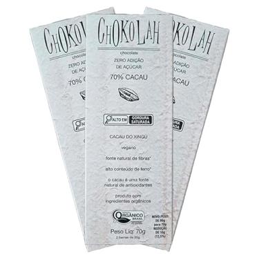 Imagem de Kit 3X: Chocolate 70% Cacau Zero Açúcar Orgânico CHoKolaH 70g