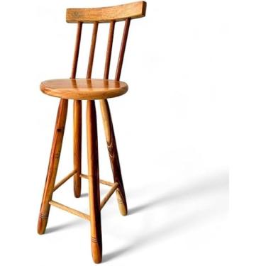 Imagem de Banqueta Alta com Encosto Madeira Maciça 70cm Alt Tamborete Encosto Banco Médio Banquinho encosto (COM VERNIZ)