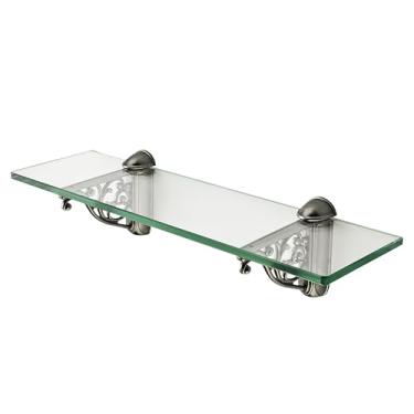 Imagem de khtumeware Prateleiras de vidro de 40,6 cm para banheiro, prateleira de vidro flutuante prata antiga Prateleiras de banheiro de vidro temperado de zinco para montagem na parede moderna