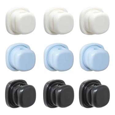 Imagem de 9 peças organizador de cabos de mola giratória para mesa (branco/preto/azul), clipes de arame de plástico autoadesivos para escritório, casa, carro, mesa de cabeceira