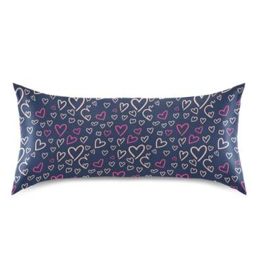 Imagem de Wassud Fronha de cetim Dia dos Namorados azul-marinho para cabelo e pele fronhas de seda lisa king size respiráveis com fecho de envelope