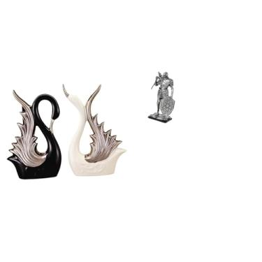 Imagem de Whtkoph Elegante Estatueta de Cisne Cavaleiro em Resina Cerâmica para Mesa, Prateleira, Escritório, Centro de Mesa, Ornamento de Aniversário de Arte Nórdica
