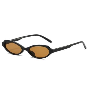 Imagem de Óculos de Sol UV400 - Lentes Ovais Pequenas Estilo Olho de Gato com Estampa de Leopardo - Estilo Punk para Homens e Mulheres - Ideal para Esportes ao Ar Livre, Corrida e Ciclismo - Cor Chá Preto