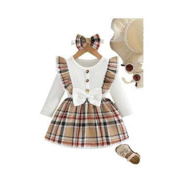 Imagem de Novo vestido e faixa de cabeça com design de renda xadrez da moda para