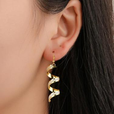 Imagem de Brincos pendentes em espiral para mulheres delicados brilhantes, brincos dourados acessórios de moda joias para presentes femininos, Medium, Metal, Sem pedra preciosa