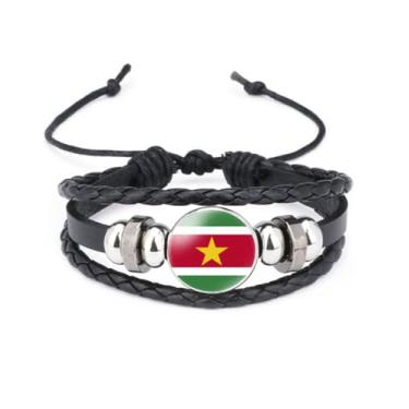 Imagem de vmcoatdu Pulseira de couro retrô World Many National Flags para bandeira nacional com corda trançada, One Size, Metal, Liga metálica.