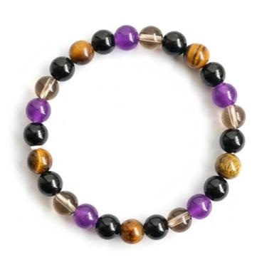 Imagem de Pulseiras de contas de pedra natural para mulheres e homens, cristais de cura com contas redondas elásticas, pulseira de proteção de equilíbrio, alívio da ansiedade, aumenta a energia positiva