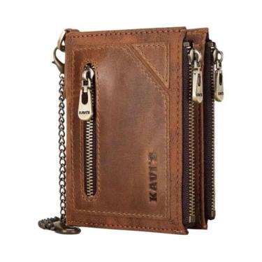 Imagem de Carteira Masculina De Couro Genuíno Com Bloqueio RFID, 7 Slots Para Ca