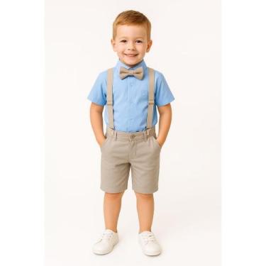 Imagem de Conjunto Camisa Social Bermuda Suspensório Gravata Menino - Luar encan