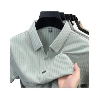 Imagem de Camisa Polo Masculina De Verão Em Seda Gelada, Manga Curta, Sem Botões