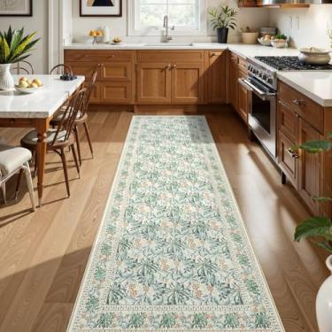 Imagem de Uphome Corredores florais botânicos para corredores, tapetes laváveis 2'6x8 para cozinha, antiderrapante, tapete de corredor de entrada longo macio pelo baixo, tapete vintage para corredores, quarto
