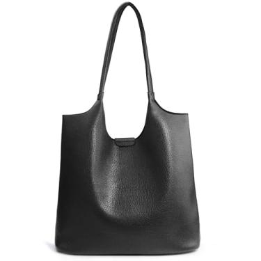 Imagem de Bolsa feminina de couro vegano macio Hobo para viagens e todos os dias, Preto