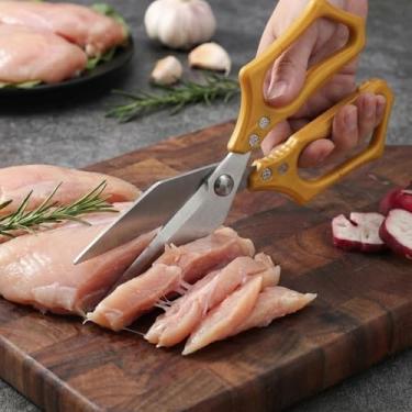 Imagem de Tesouras de cozinha, tesouras de aves resistentes para frango, carne, peixe, legumes, cabo antiderrapante com trava de segurança, tesoura de cozinha multifuncional com mola, segura para lava-louças