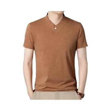 Imagem de Camiseta Casual Masculina Estilo Coreano Com Decote Em V E Manga Curta