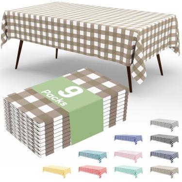 Imagem de misaya 9 pacotes de toalhas de mesa descartáveis de búfalo, 137 x 272 cm, toalha de mesa de plástico impermeável retangular branca e cáqui para piquenique, aniversário, festa