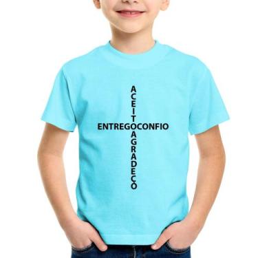 Imagem de Camiseta Infantil Entrego, Confio, Aceito, Agradeço - Foca na Moda, Az