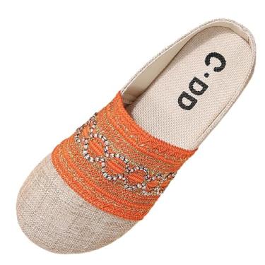 Imagem de Tênis feminino casual de malha, bico redondo, respirável, versátil, confortável, para lazer ao ar livre, Laranja, 35