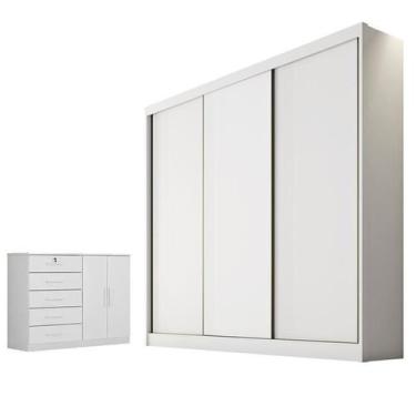 Imagem de Guarda Roupa Casal Logan e Cômoda Seul Neve - Novo Horizonte