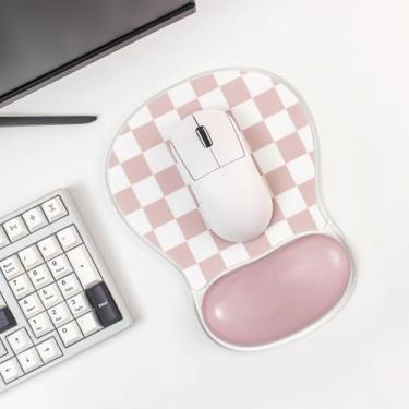 Imagem de Lindo mouse pad quadriculado com suporte de pulso em gel - mouse pad ergonômico acessórios de escritório para computador/latop/escritório/casa
