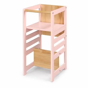 Imagem de Torre de Aprendizagem Montessori 4 em 1 Rosa Cadeirão Ajustável, Mesinha de Atividades, Quadro de Desenhos