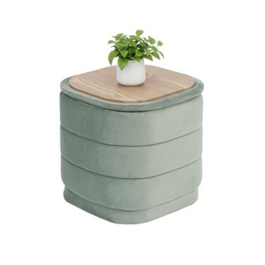 Imagem de B FSOBEIIALEO Otomano de armazenamento de veludo com bandeja, otomano dobrável quadrado com mesa de centro de armazenamento descanso para pés para dormitório, sala de estar, 38 x 38 x 38 cm
