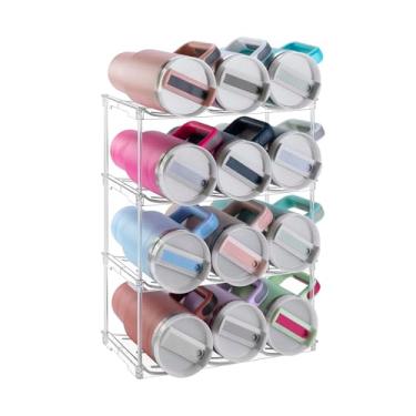 Imagem de Suporte organizador de garrafa de água maior para armário, rack empilhável de garrafa de água para copo Stanley de 1,134 g, armazenamento de copo transparente para despensa de cozinha, rack de vinho e