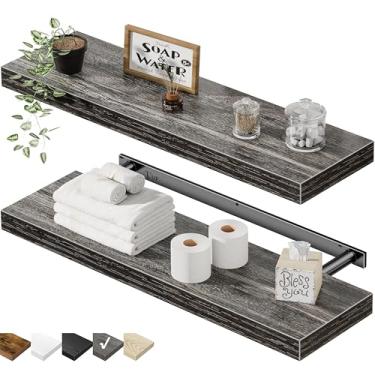 Imagem de Prateleira de Banheiro QEEIG (008-60GY), Longa, para Paredes, 2 Unidades, Marrom Rústico, 60,9 x 22,8 cm