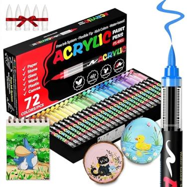Imagem de COORIART Marcadores de tinta acrílica de 72 cores, canetas com ponta de pincel macio, controle automático de tinta, sem derramamento, conjunto de marcadores para madeira, pedra, tela, vidro, tecido