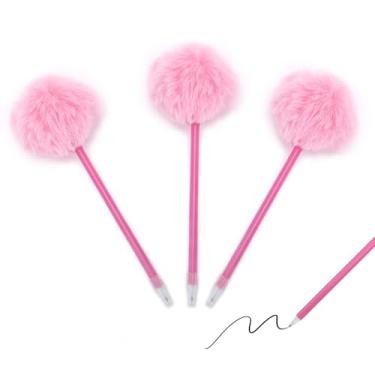 Imagem de Gallipower 3 peças de canetas pompom rosa, bolas fofas de pelúcia fofas, canetas de tinta de gel de agulha, pompons fofos, canetas esferográficas de plástico, canetas esferográficas com assinatura de