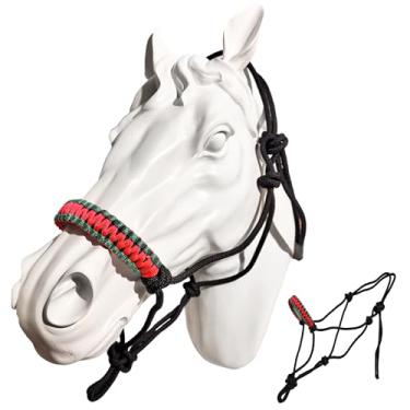 Imagem de Kabahorze Cabresto de corda para cavalos - 1/10.2 cm de nylon trançado duplo para treinamento de cavalos com faixa de nariz colorida para ajuste confortável