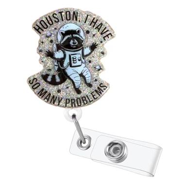 Imagem de Engraçado I Have So Many Problems Molinete de crachá de guaxinim retrátil, fofo astronauta guaxinim enfermeira clipe para crachá de identificação decoração de crachá de enfermeira para RN CNA LPN MA