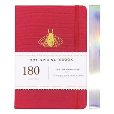 Imagem de Caderno pontilhado Dot Grid, papel branco de bambu de 180 g/m2, pontos de 5 x 5 mm, 160 páginas, encadernação plana, bordas coloridas prateadas, marcadores de página e bolso traseiro expansível (BKC-2)