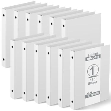 Imagem de Henoyso 12 fichários de 3 anéis de 2,5 cm, serve para papel de 14 x 21,6 cm, três mini fichários redondos de plástico para escola, escritório, fichário de receitas, páginas de álbum de fotos (branco)