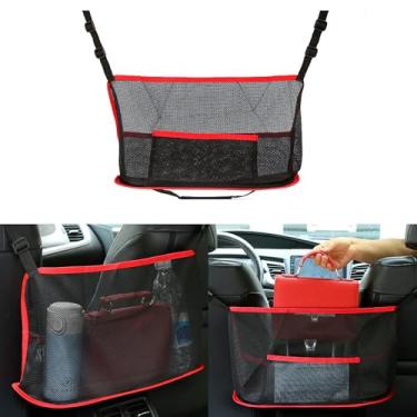 Imagem de Alieemo Suporte para bolsa de mão para carro, bolsa organizadora de malha entre dois assentos, bolsa de rede de armazenamento para motorista para bolsa, barreira de banco traseiro para animais de