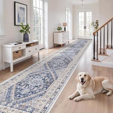 Imagem de Tapete-passadeira 0,7 x 4 m zesthome Lavável, tapete de entrada resistente a manchas, tapete ultrafino, antiderrapante para entrada, cozinha, lavanderia, corredor interno (azul/bege, 0,7 x 4 m)