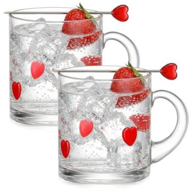 Imagem de FoldTier 2 peças de copo de suco de ícone de coração de dia dos namorados com alça 400 ml copo de copo vermelho coração amor copo de beber à moda antiga caneca de café para coquetéis feitos à mão para