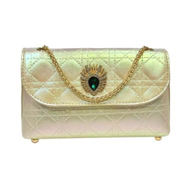 Imagem de Bolsa clutch feminina com textura de malha amarela, bolsas formais para coquetéis de casamento, cristal de gota de água verde em forma de pavão