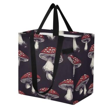 Imagem de SEHANY Sacola de compras reutilizável de cogumelo herb com alças reforçadas, bolsa de compras de lona dobrável à prova d'água de grande capacidade para viagem, cozinha, praia