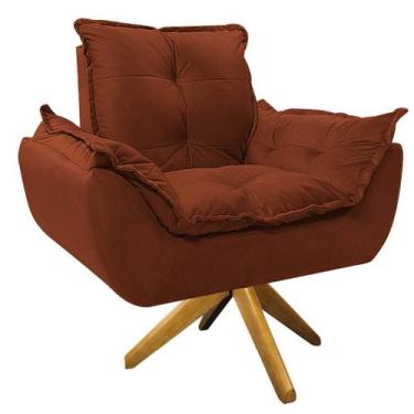 Imagem de Poltrona Opala Base Giratória de Madeira Suede Terracota - Doce Sonho 